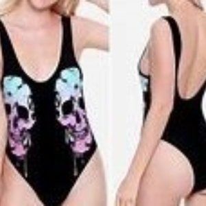 Hot Topic Midnight Hour Ombre Dripping  Sugar Skulls One Piece Swimsuit  XXL